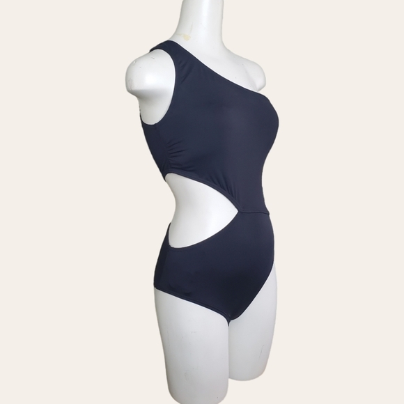 Michael Kors Women's Side-Logo Cut-Out One-Shoulder One-Piece Swimsuit Size 10 - Picture 3 of 9